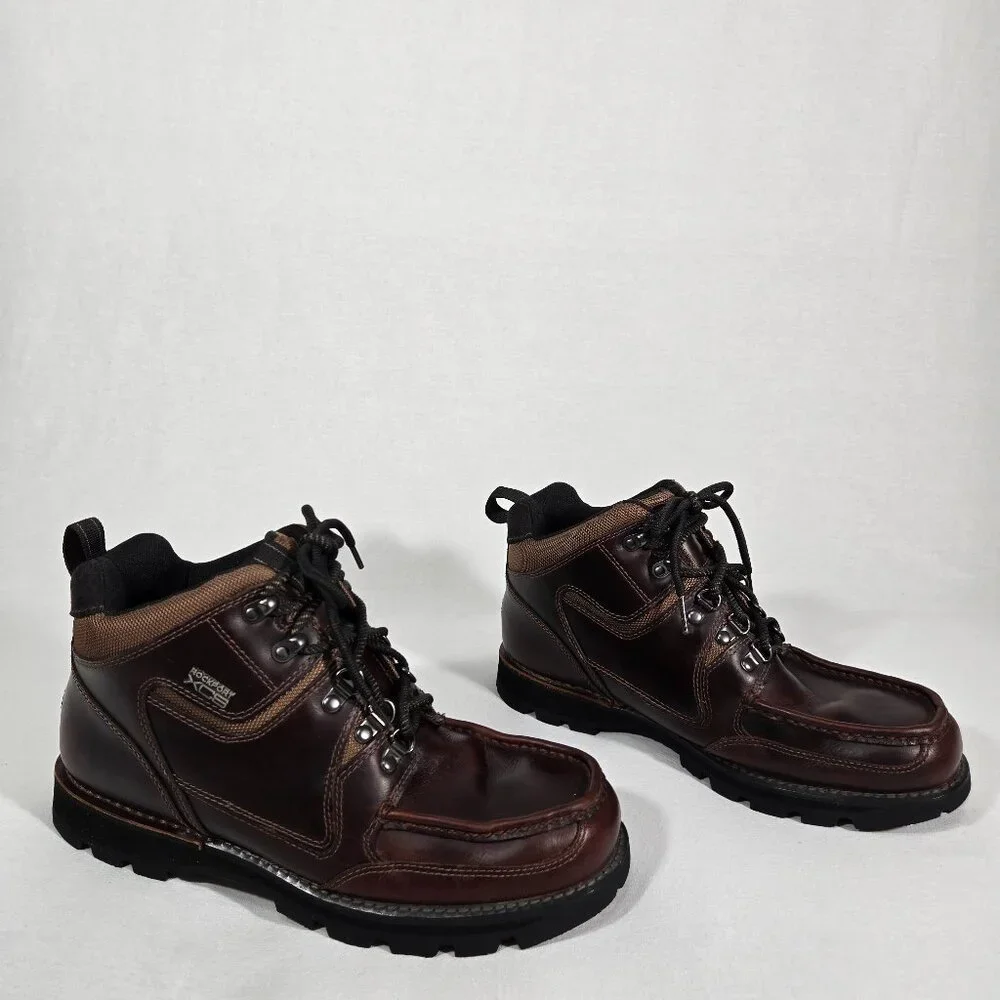 ROCKPORT XCS Burgundy & Brown Leather HIDRO-SHIELD Waterproof Boots Men Size 10 - Picture 1 of 17